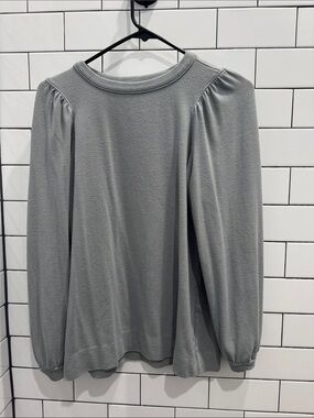 LOFT Puff Shoulder Long-Sleeve Top in Light Gray